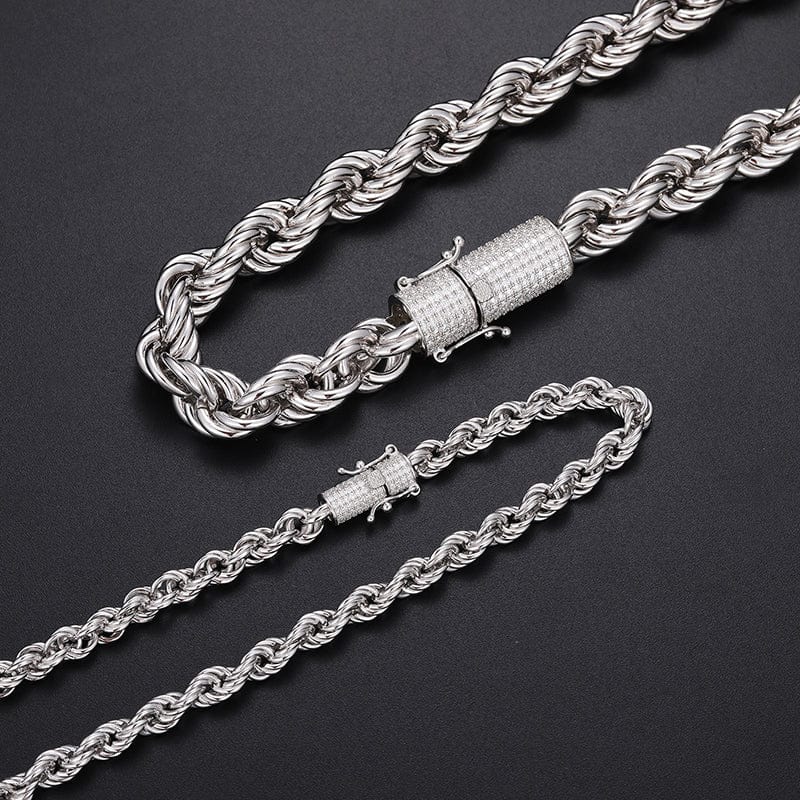 925 Sterling Silver 12mm Rope Chain VVS Moissanite Diamond Clasp - Image 5