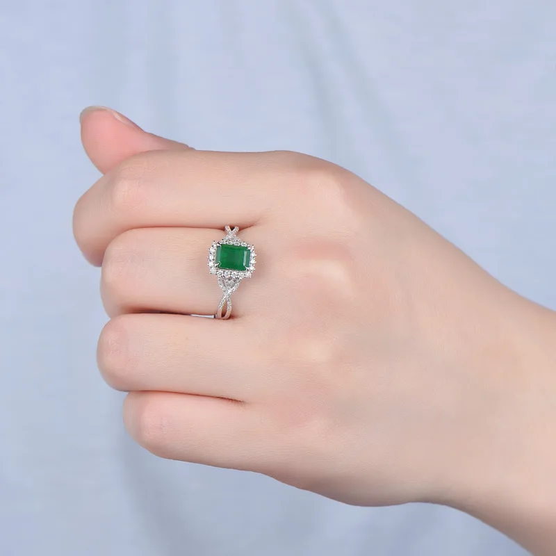 925 Sterling Silver Emerald Princess Ring - Image 4