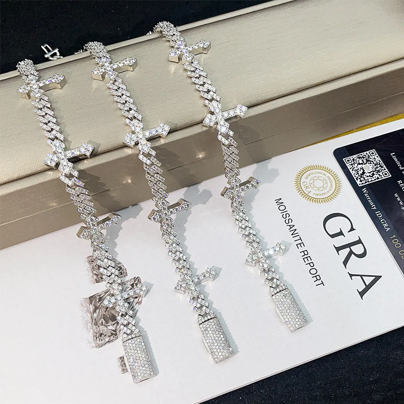 925 Sterling Silver Solitaire Cuban Cross Moissanite Bracelet - Image 2