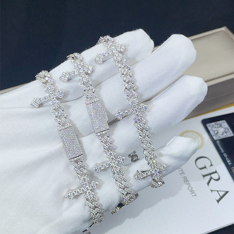 925 Sterling Silver Solitaire Cuban Cross Moissanite Bracelet - Image 3