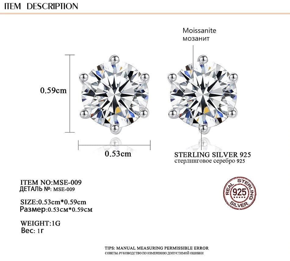 925 Sterling Silver VVS 1 Carat Moissanite Stud Earrings - Image 5