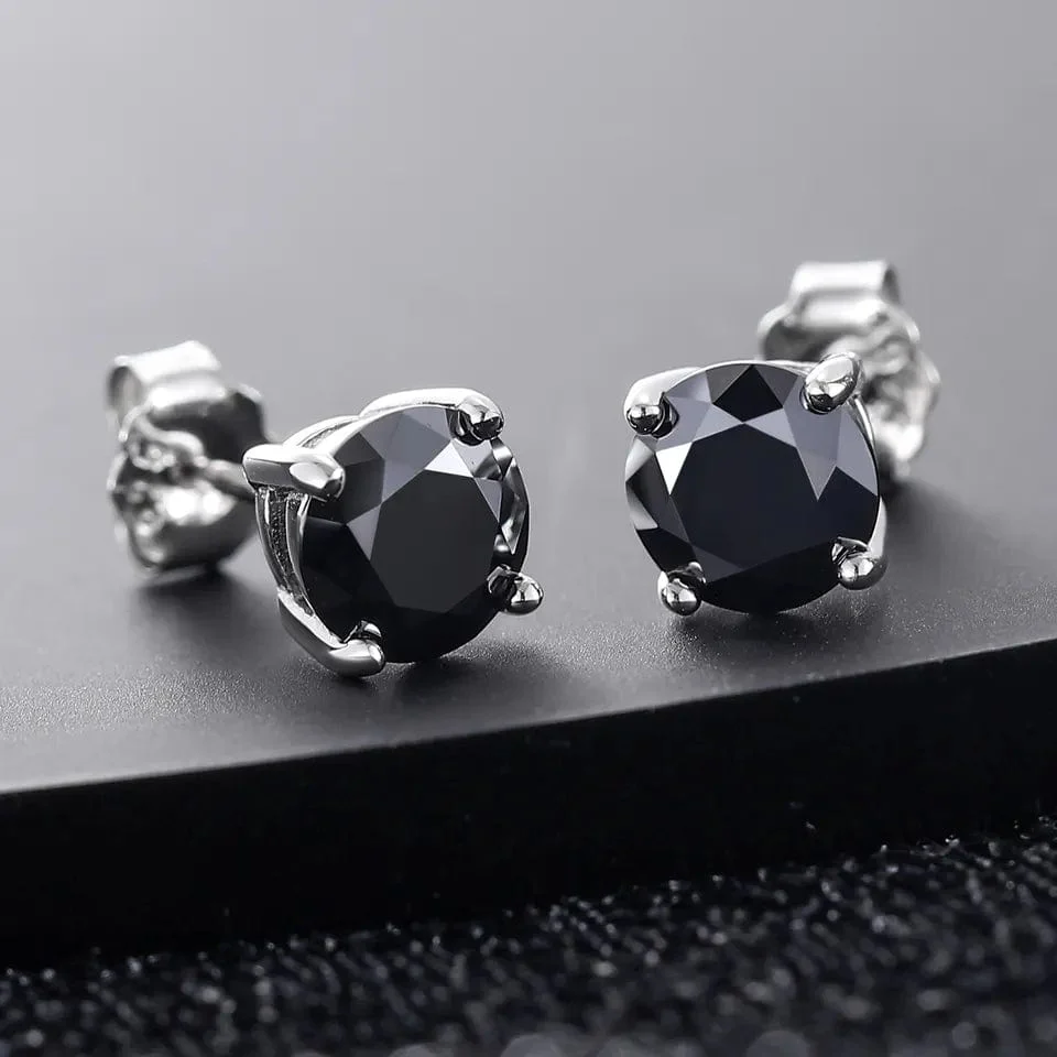 925 Sterling Silver Black VVS Moissanite Solitaire Stud Earring - Image 6