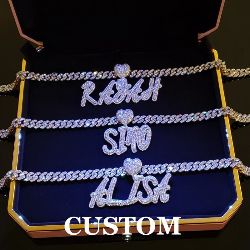 9MM Custom Heart Bail Brush Cursive Cuban Name Pendant Necklace - Image 5