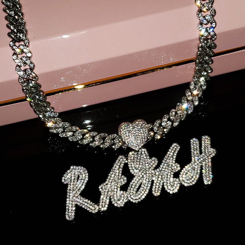 9MM Custom Heart Bail Brush Cursive Cuban Name Pendant Necklace - Image 7