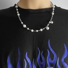 Asap Rocky-Inspired Pearl Cuban Link Necklace Rapper Chain