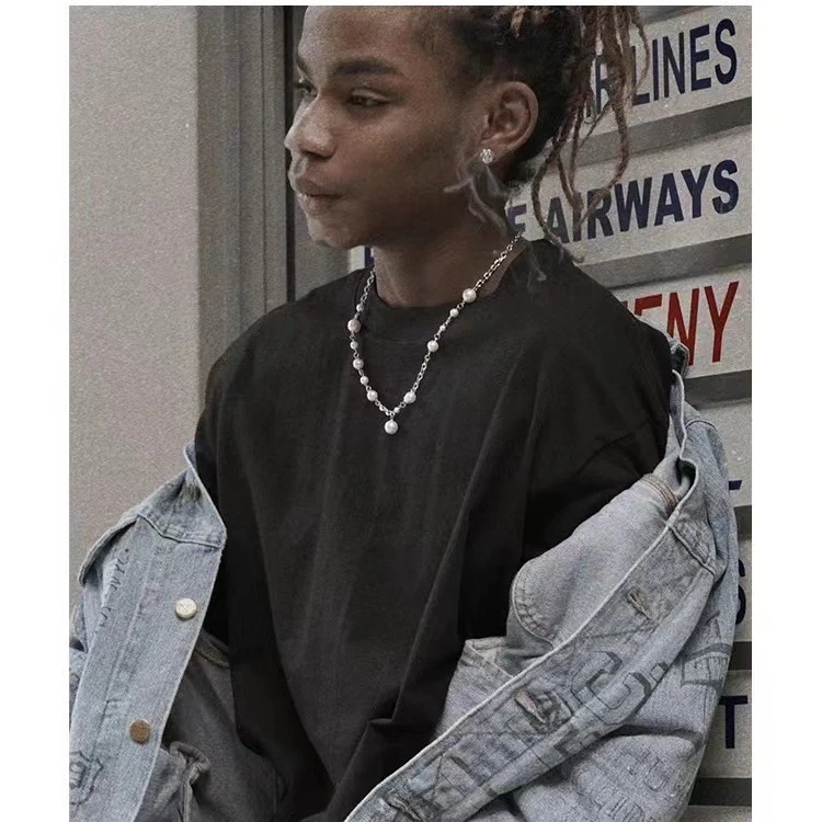 Asap Rocky-Inspired Pearl Cuban Link Necklace Rapper Chain - Image 6