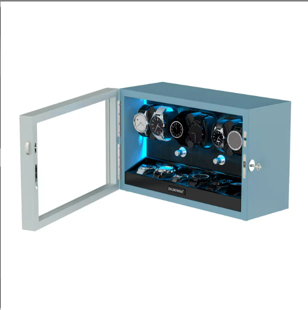 Aurora Blue Light 6+6 Watch Winder with Extra Storage and Quiet Motors - Image 2