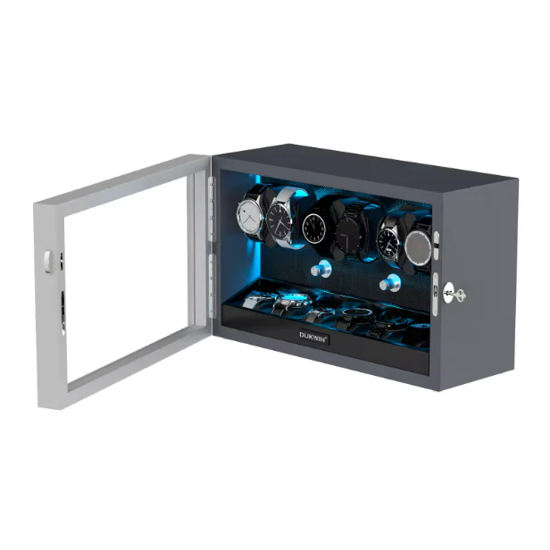 Aurora Blue Light 6+6 Watch Winder with Extra Storage and Quiet Motors - Image 3