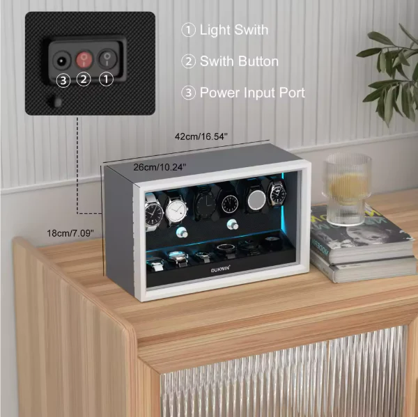 Aurora Blue Light 6+6 Watch Winder with Extra Storage and Quiet Motors - Image 9