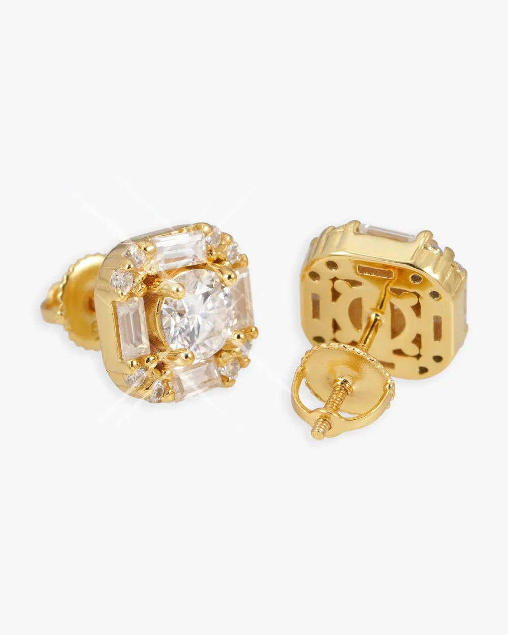 Baguette Halo VVS Moissanite Stud Earrings