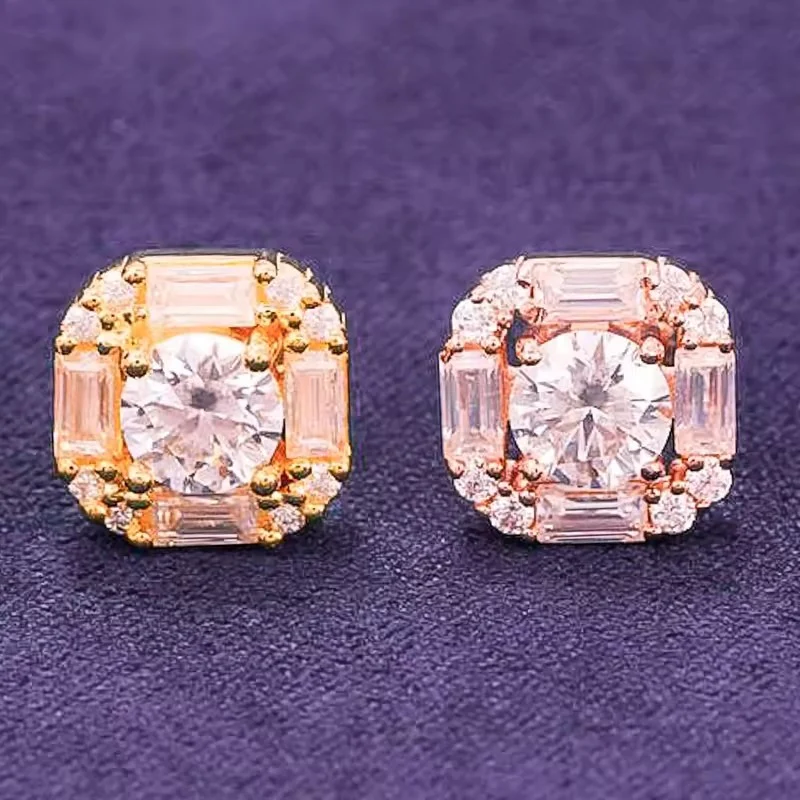 Baguette Halo VVS Moissanite Stud Earrings - Image 11