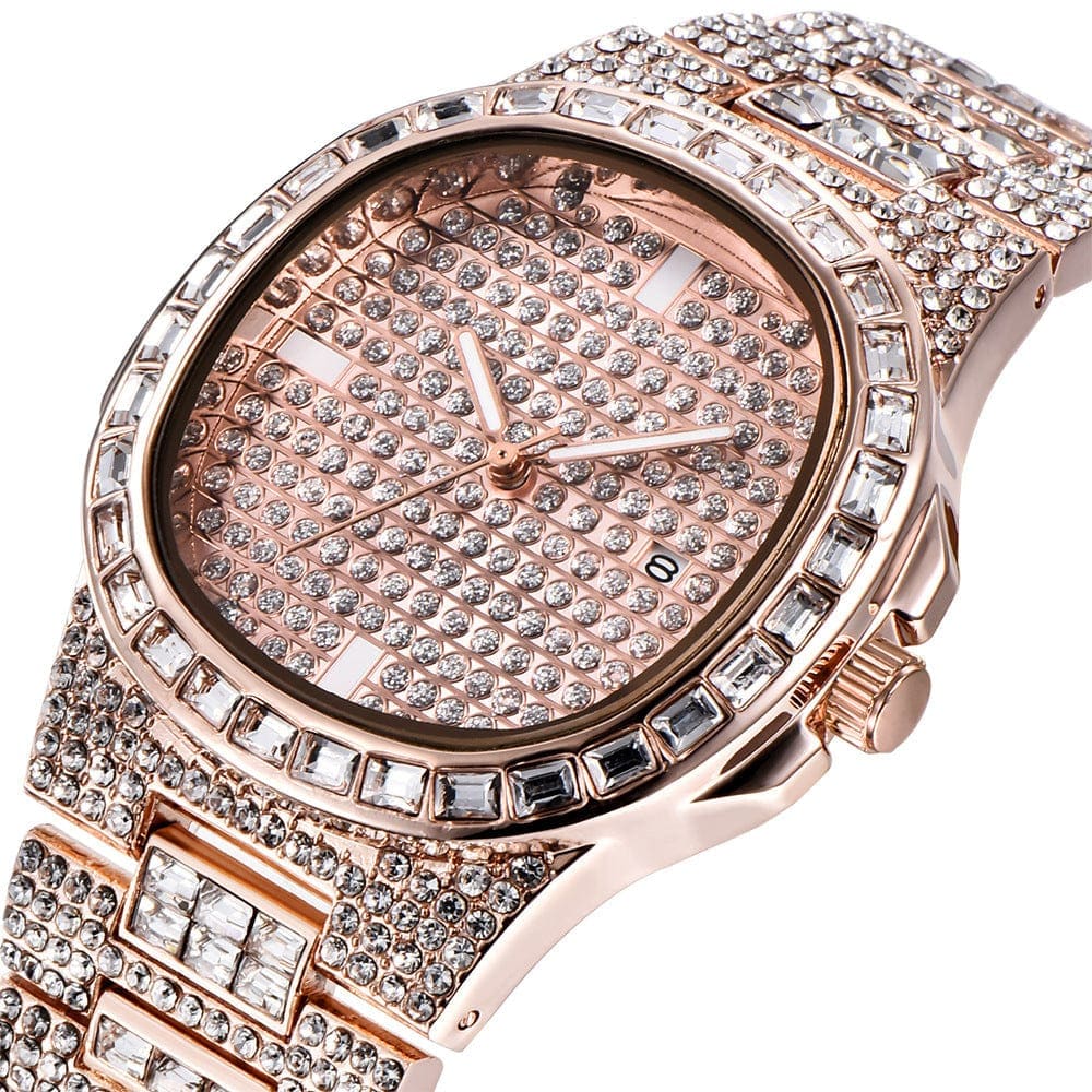 Rose Gold Iced Baguette Watch - Image 3
