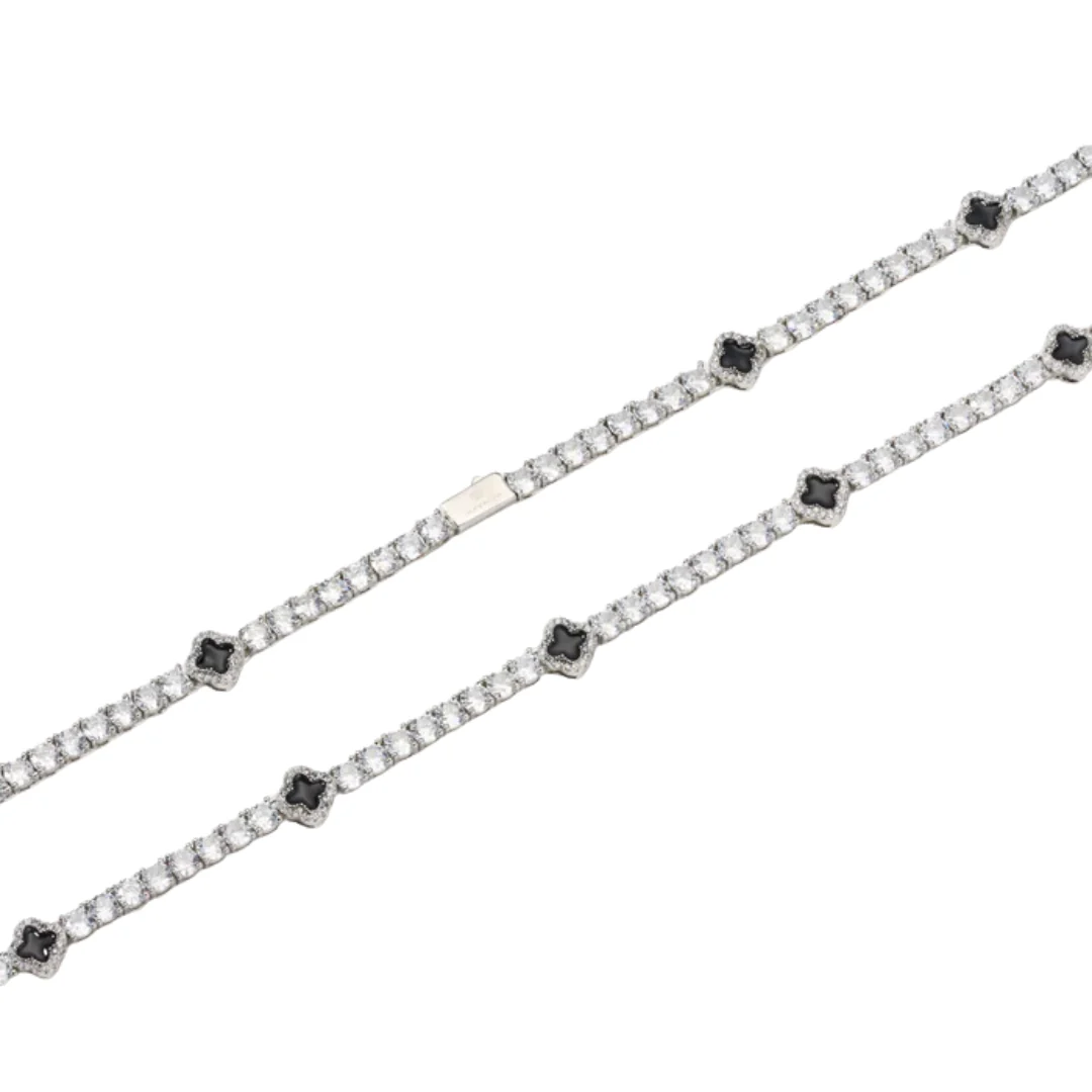 Black Clover Tennis Chain (Silver) - 4mm - Image 3