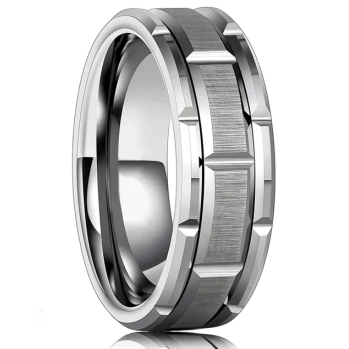 Black/Silver/Black 8MM Tungsten Carbide Band Ring - Image 3