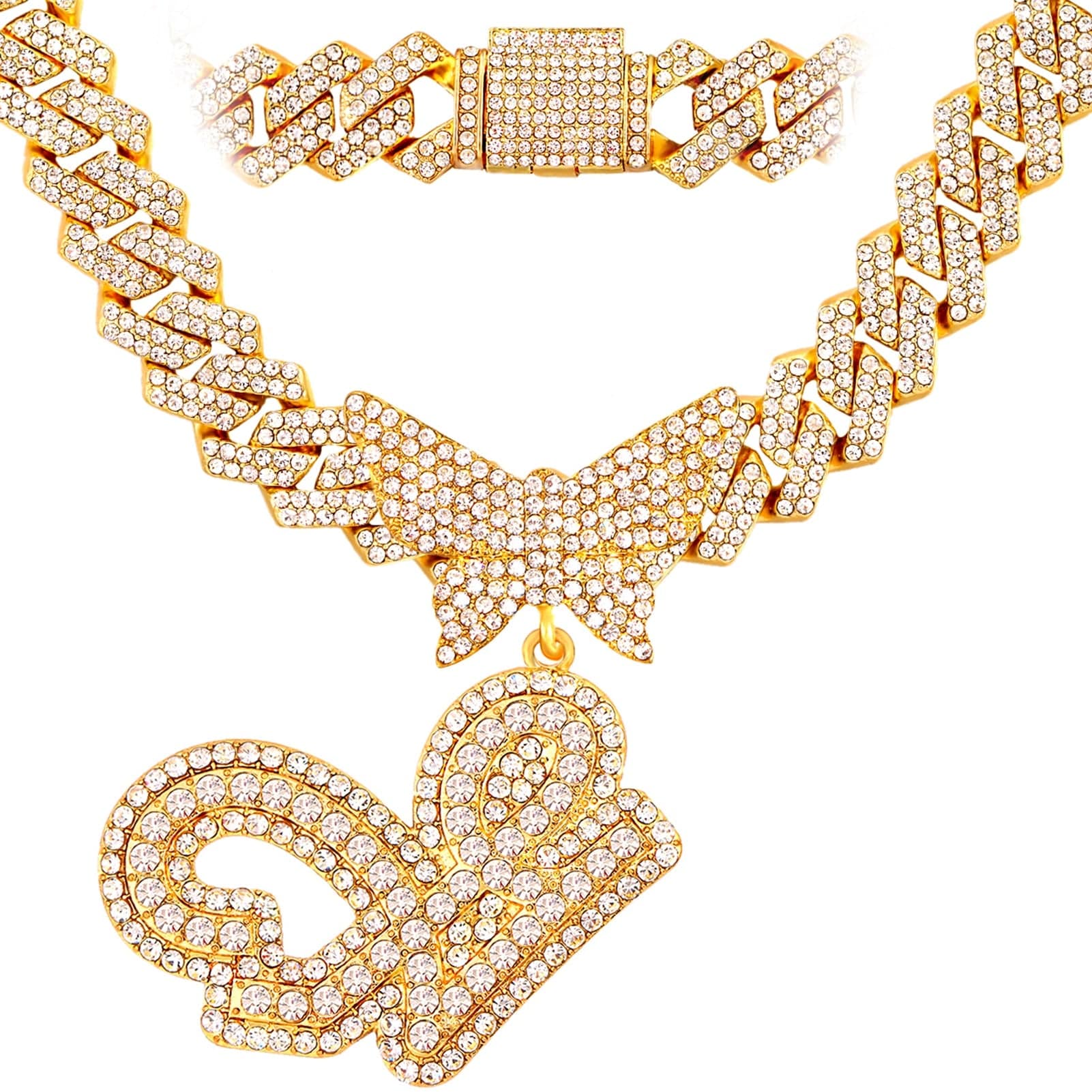 Bling Butterfly Letter Cuban Link Chain - Image 12