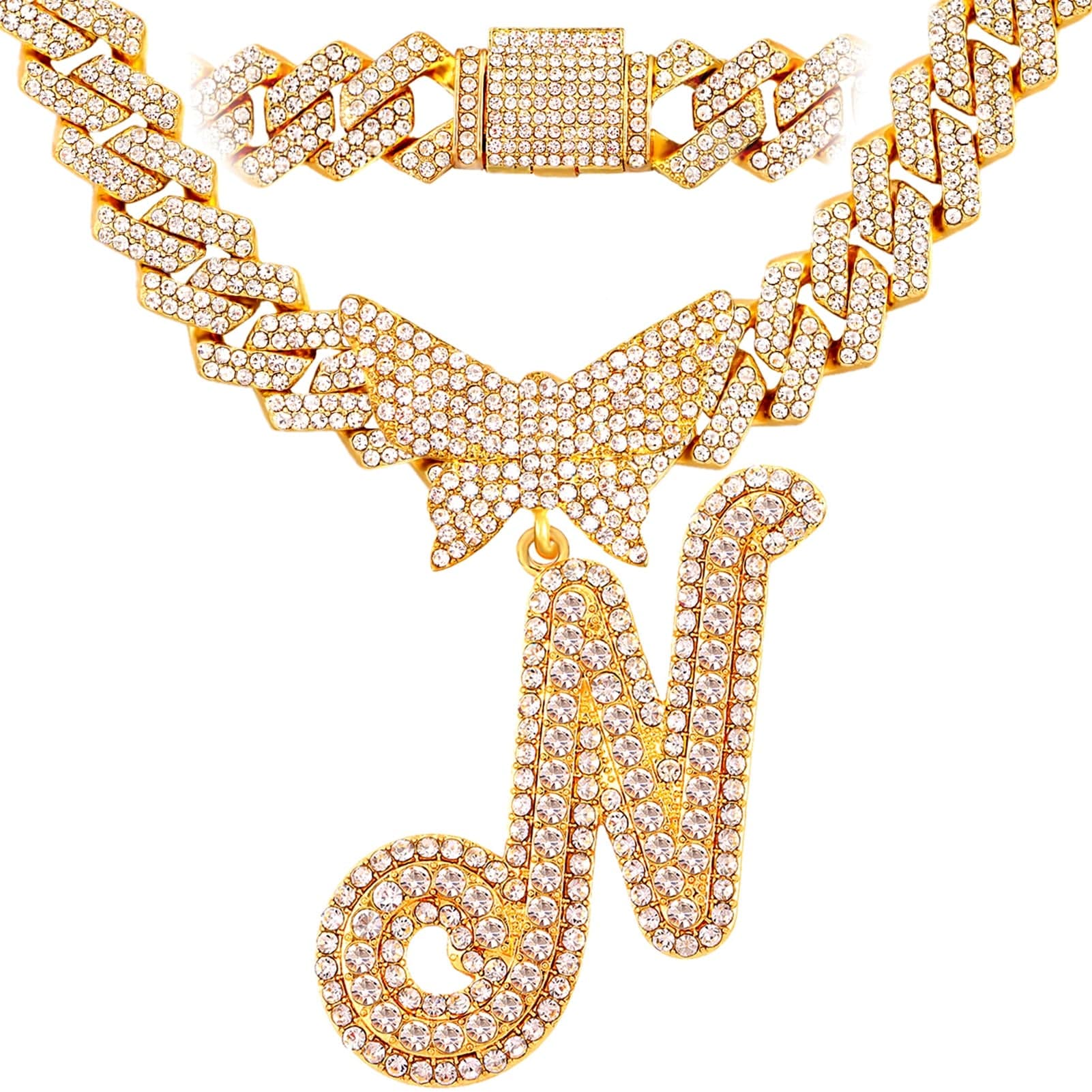 Bling Butterfly Letter Cuban Link Chain - Image 32