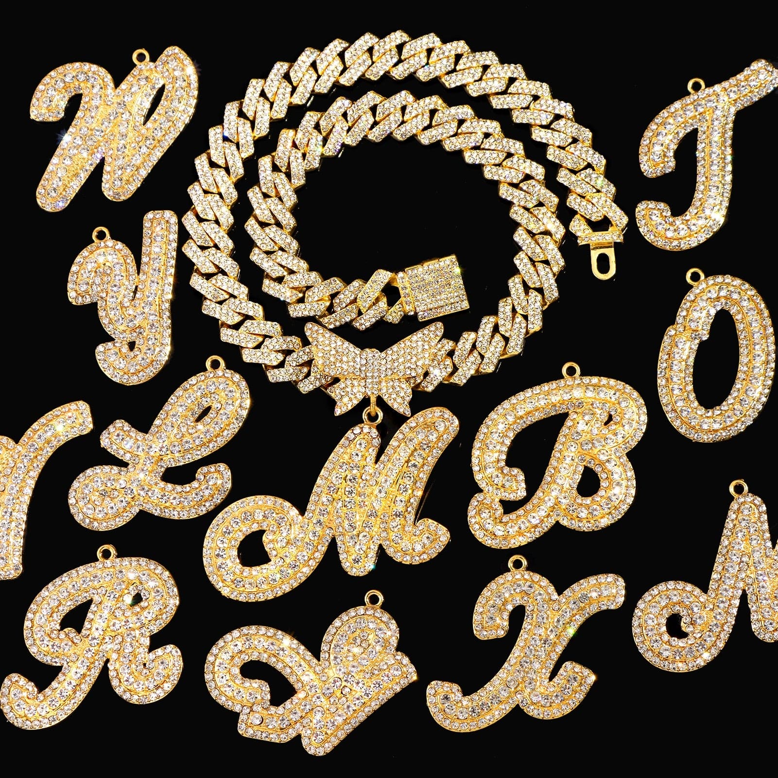 Bling Butterfly Letter Cuban Link Chain - Image 40