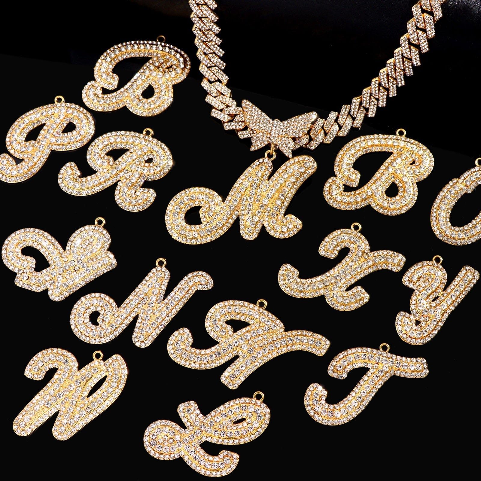 Bling Butterfly Letter Cuban Link Chain - Image 41
