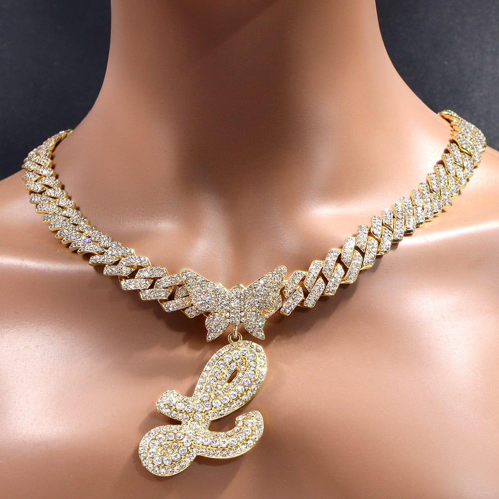 Bling Butterfly Letter Cuban Link Chain - Image 6