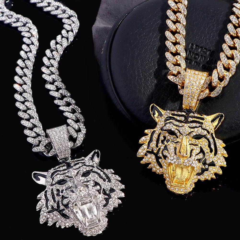 Bling Tiger Pendant Cuban Chain Necklace - Image 11