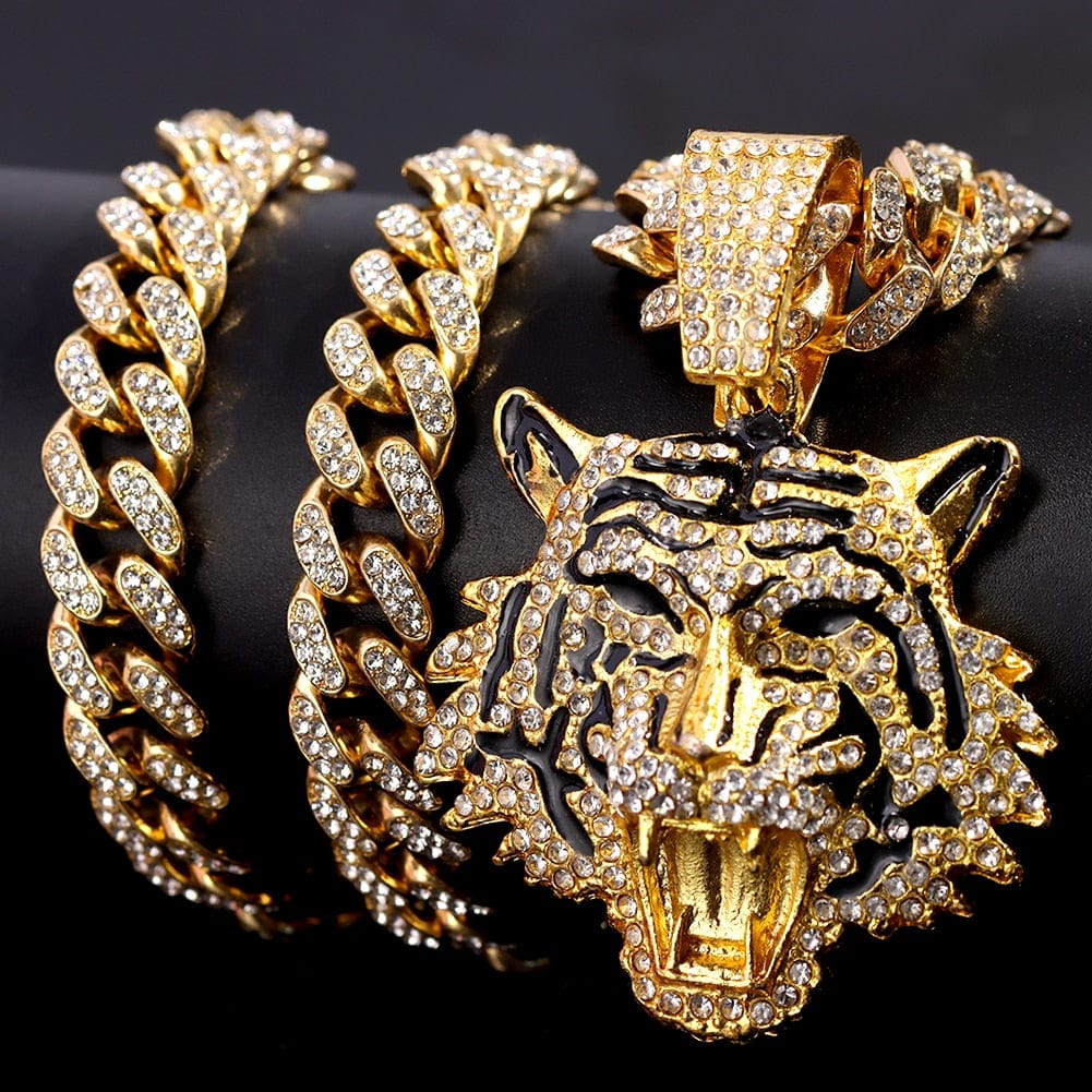 Bling Tiger Pendant Cuban Chain Necklace - Image 7