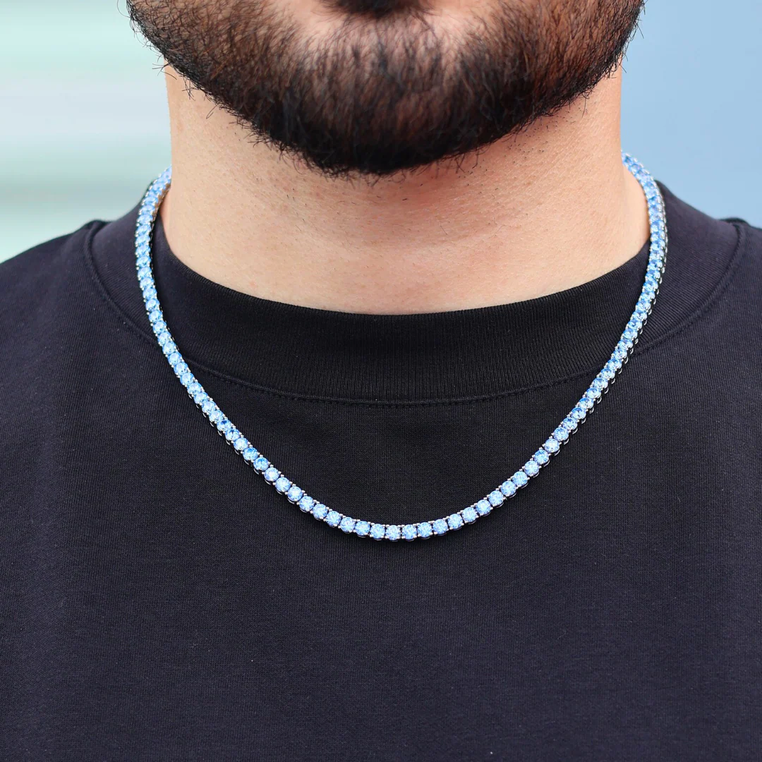 Blue Diamonds Tennis Chain (Silver) - 4mm - Image 2