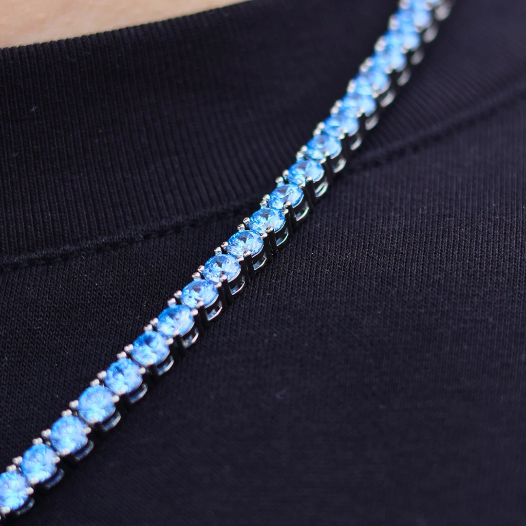Blue Diamonds Tennis Chain (Silver) - 4mm - Image 3