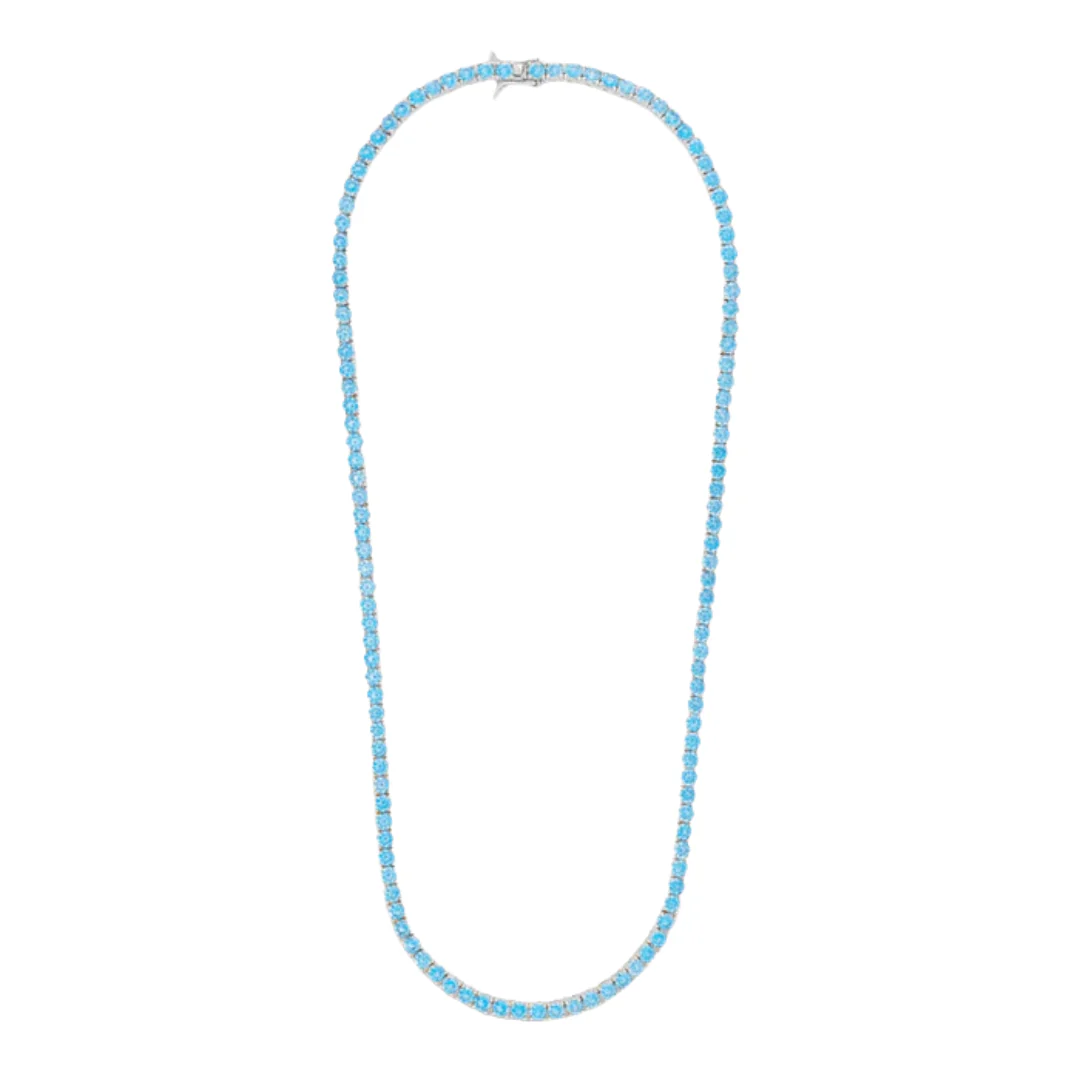 Blue Diamonds Tennis Chain (Silver) - 4mm - Image 4