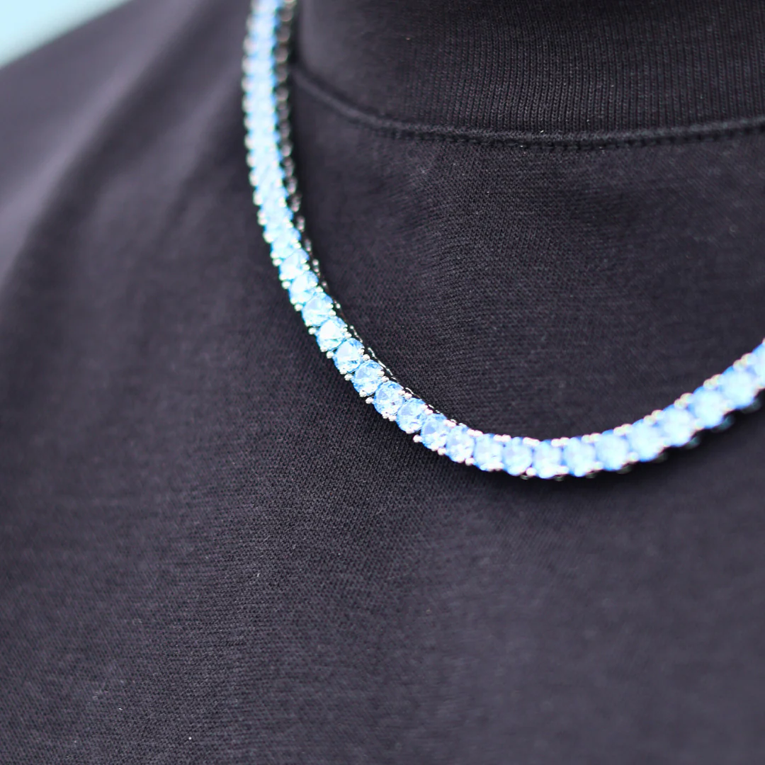 Blue Diamonds Tennis Chain (Silver) - 4mm - Image 5