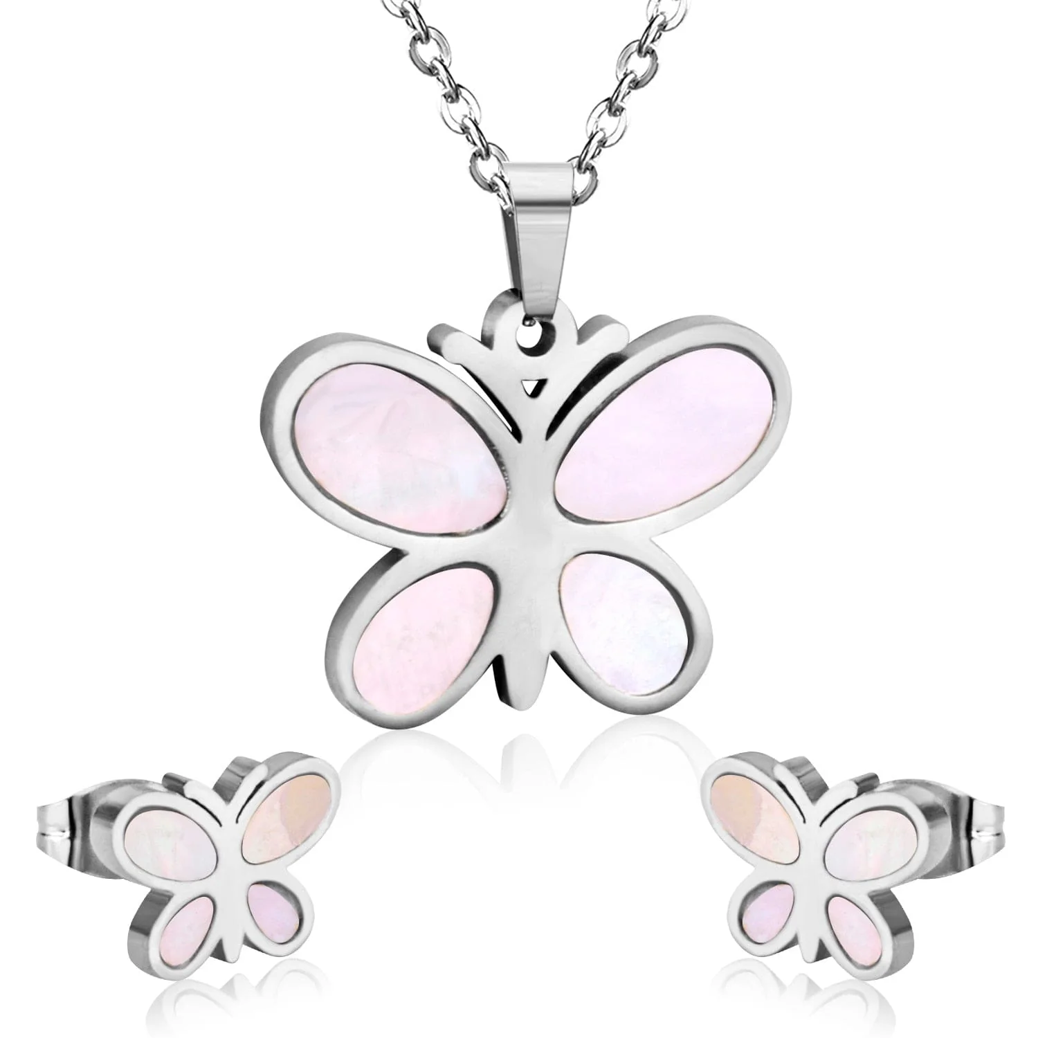 Butterfly Stainless Steel Earrings and Necklace Kid's Jewelry Set