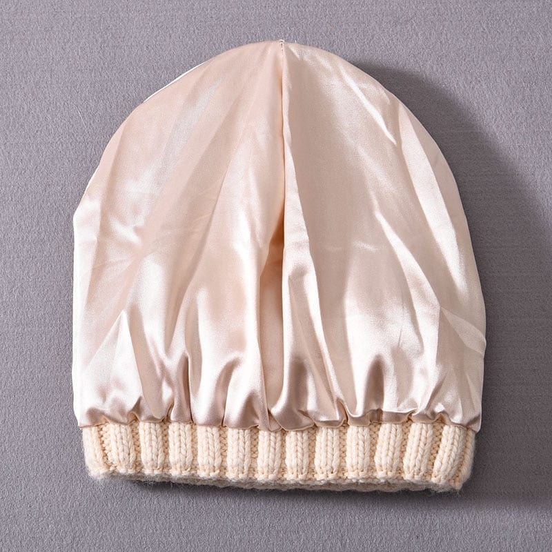 Chunky Silk Satin Lined Knitted Beanie - Image 12