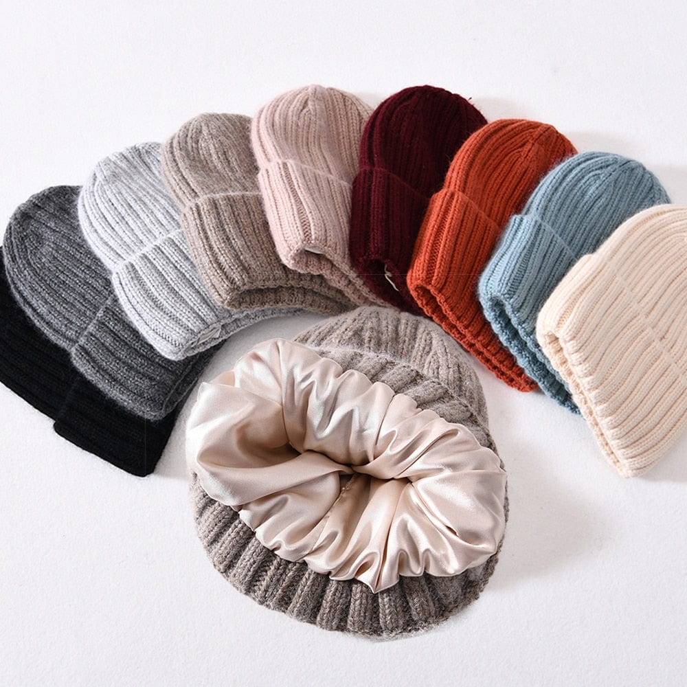 Chunky Silk Satin Lined Knitted Beanie - Image 14