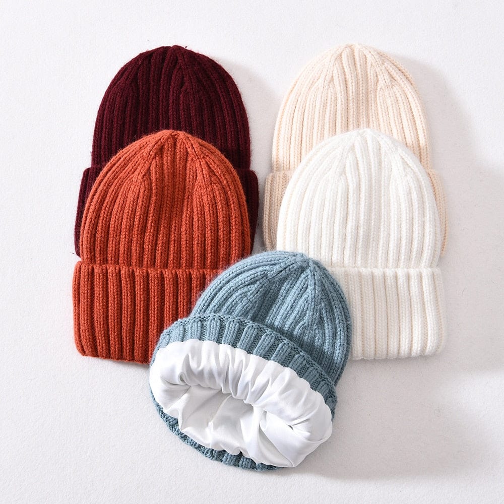 Chunky Silk Satin Lined Knitted Beanie - Image 15