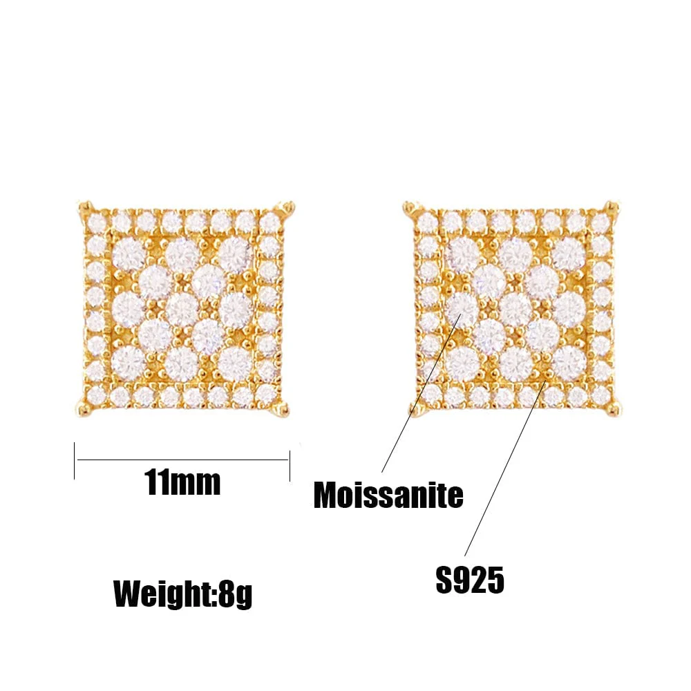 Classic Square 925 Silver Moissanite Iced Stud Earrings - Image 13