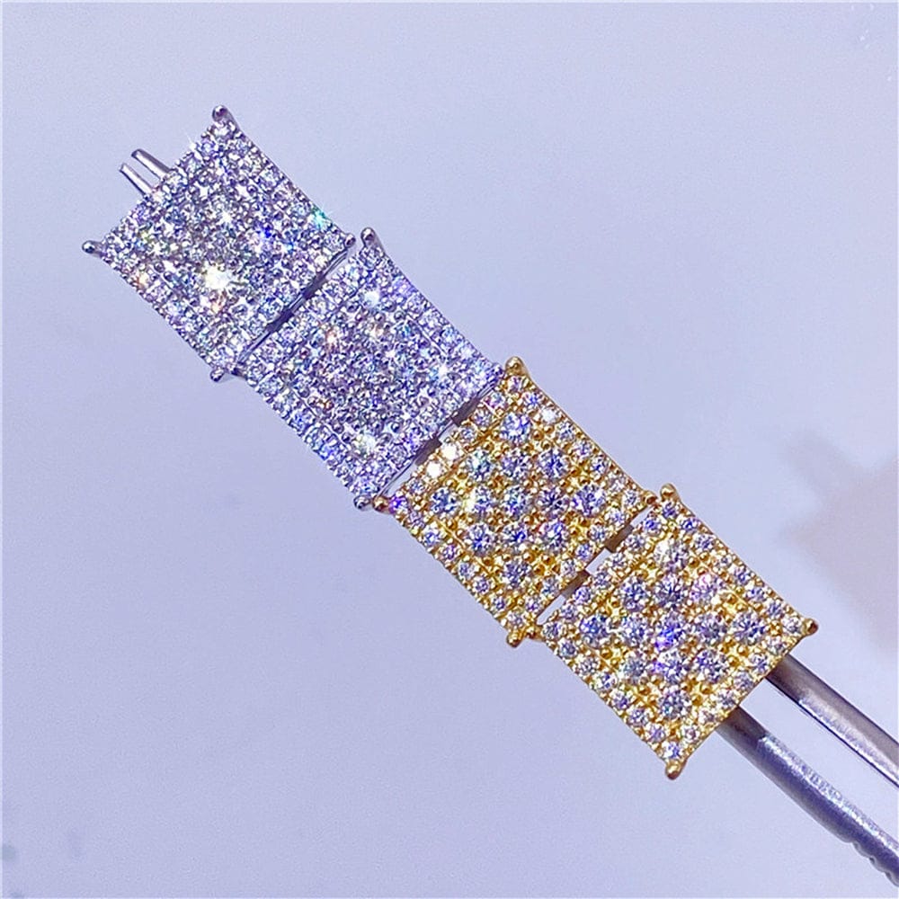 Classic Square 925 Silver Moissanite Iced Stud Earrings - Image 3