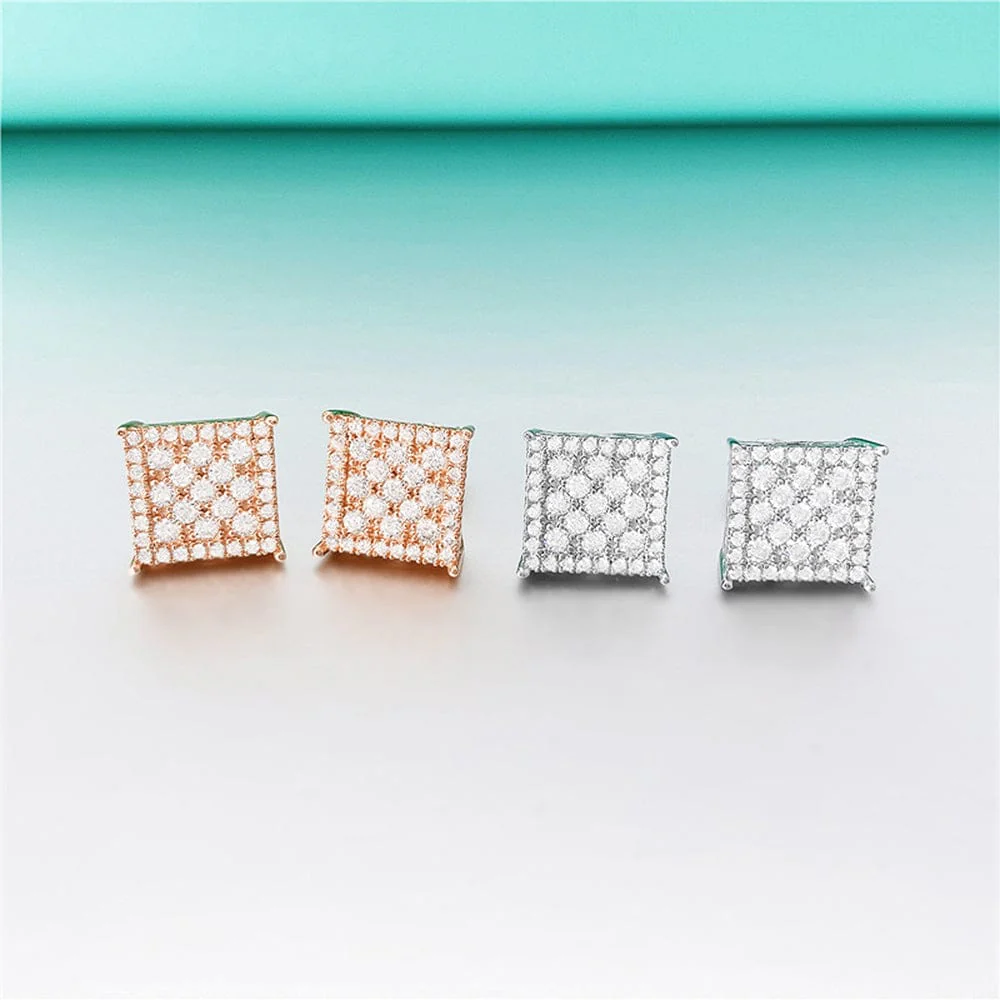 Classic Square 925 Silver Moissanite Iced Stud Earrings - Image 7