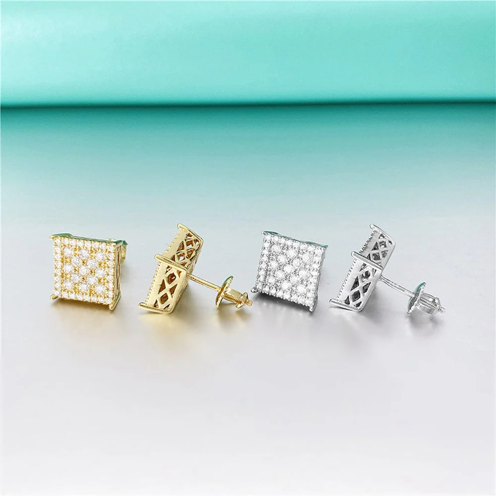 Classic Square 925 Silver Moissanite Iced Stud Earrings - Image 9