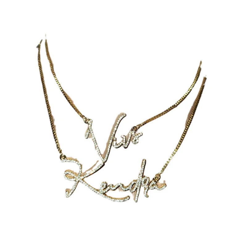 Custom diamond name necklace stainless steel English letters - Image 3
