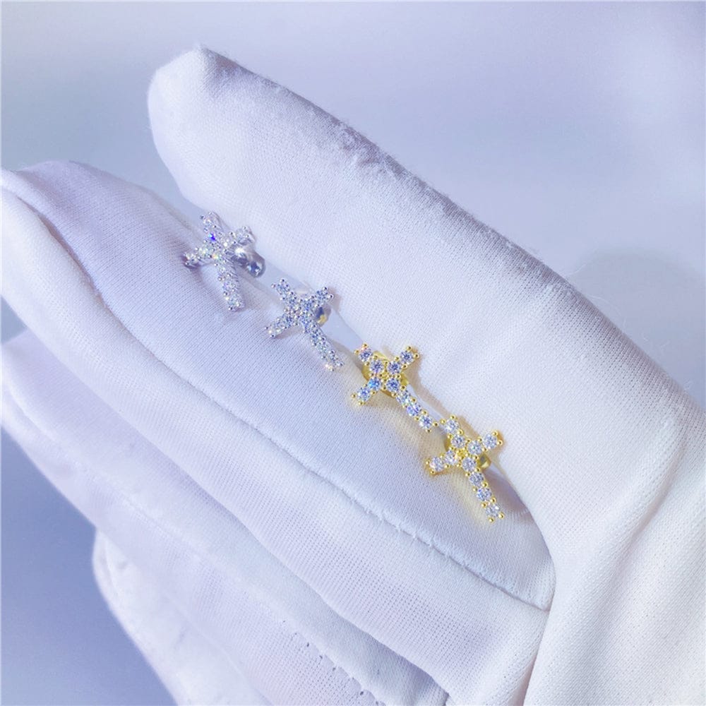 Cross 925 Silver Moissanite Iced Cross Earrings - Image 2