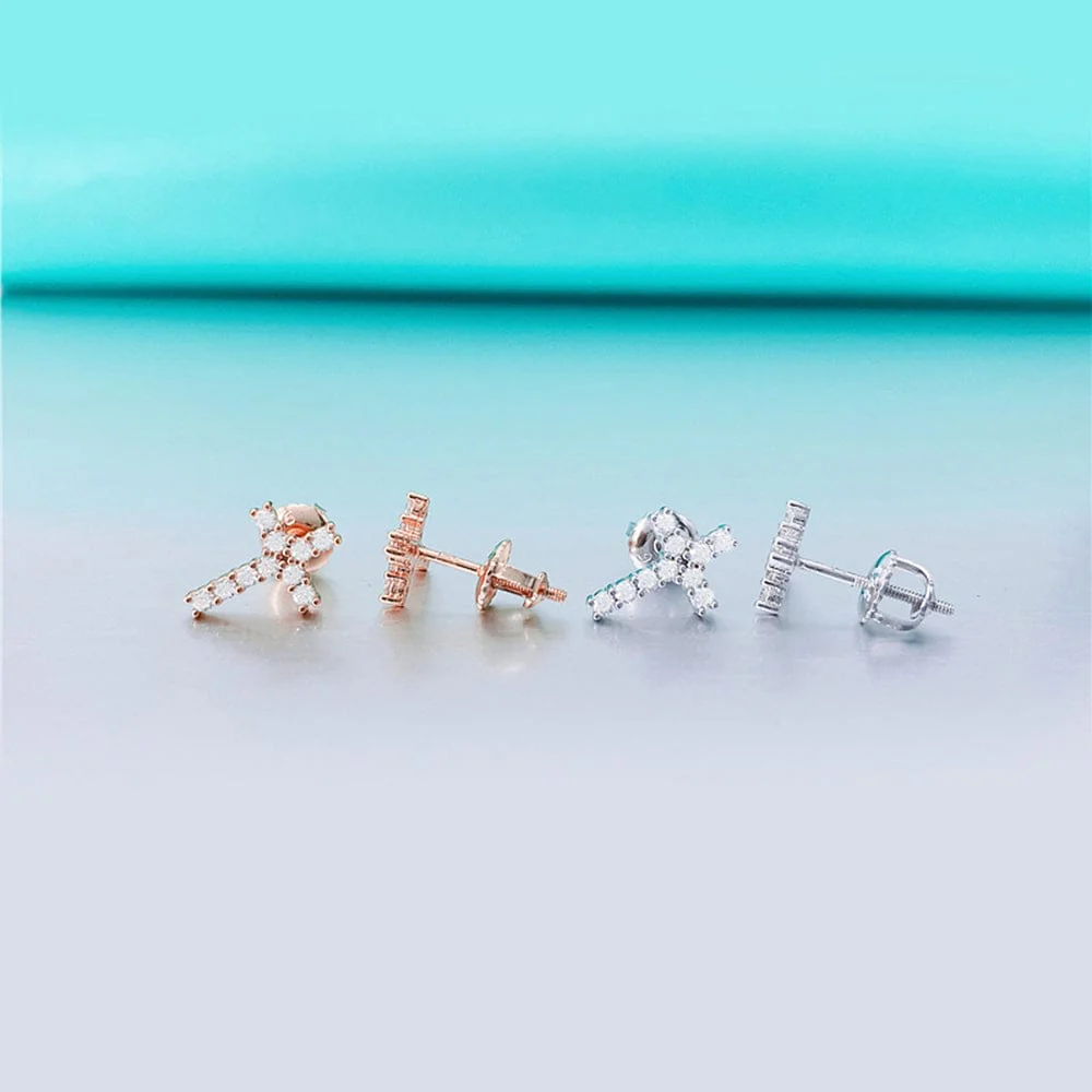 Cross 925 Silver Moissanite Iced Cross Earrings - Image 3