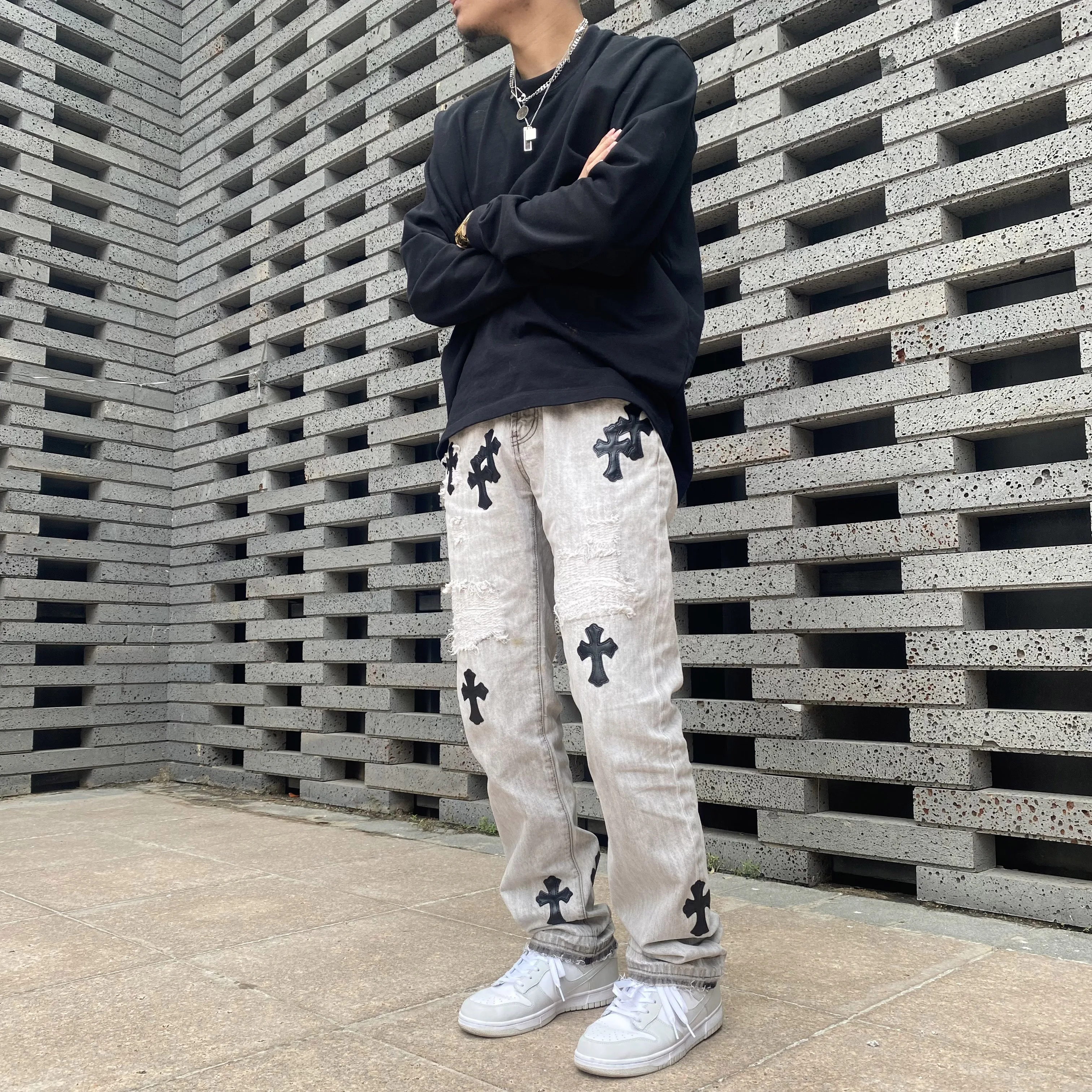 Cross Ripped Denim Jeans - Image 5