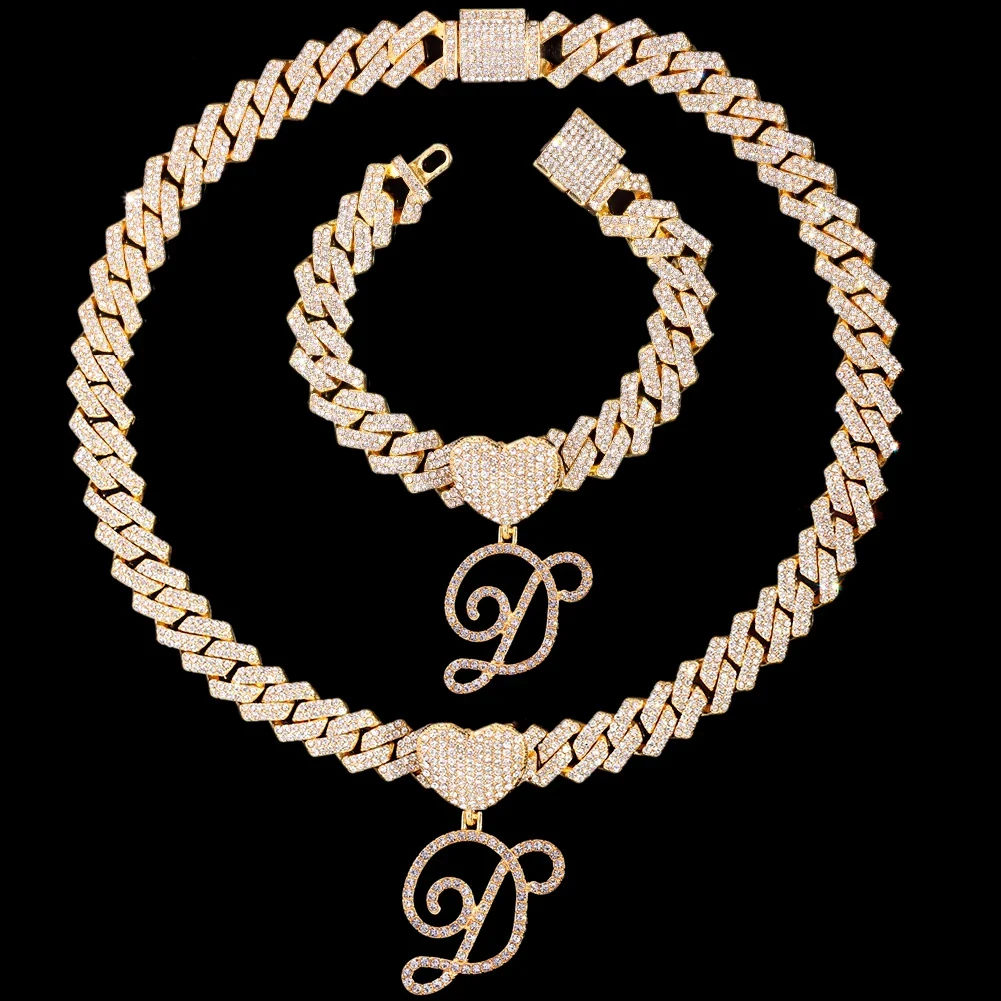 Cursive Letter Pendant Cuban Chain and FREE Bracelet - Image 20
