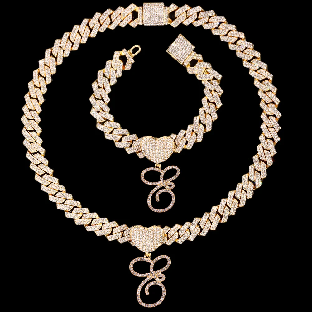 Cursive Letter Pendant Cuban Chain and FREE Bracelet - Image 21