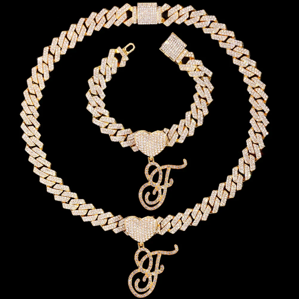 Cursive Letter Pendant Cuban Chain and FREE Bracelet - Image 22