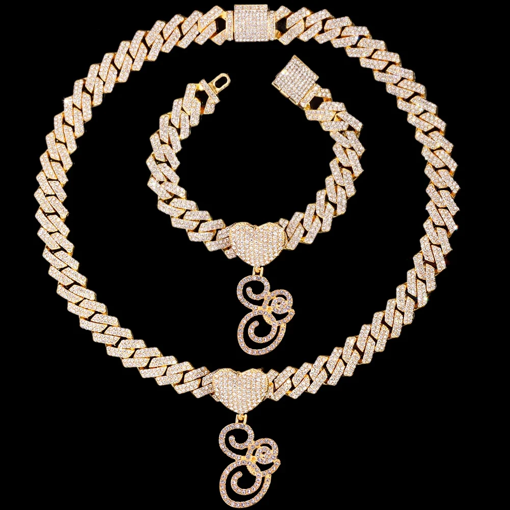 Cursive Letter Pendant Cuban Chain and FREE Bracelet - Image 23