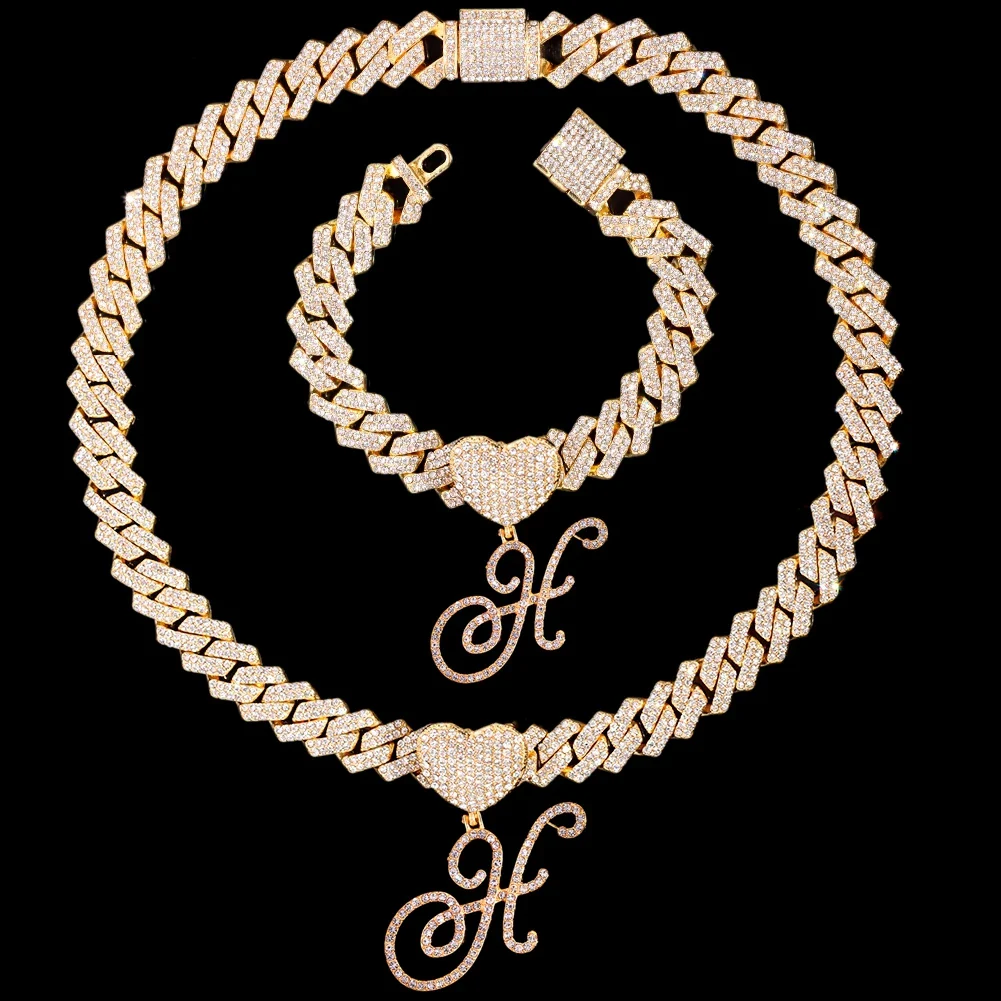 Cursive Letter Pendant Cuban Chain and FREE Bracelet - Image 24