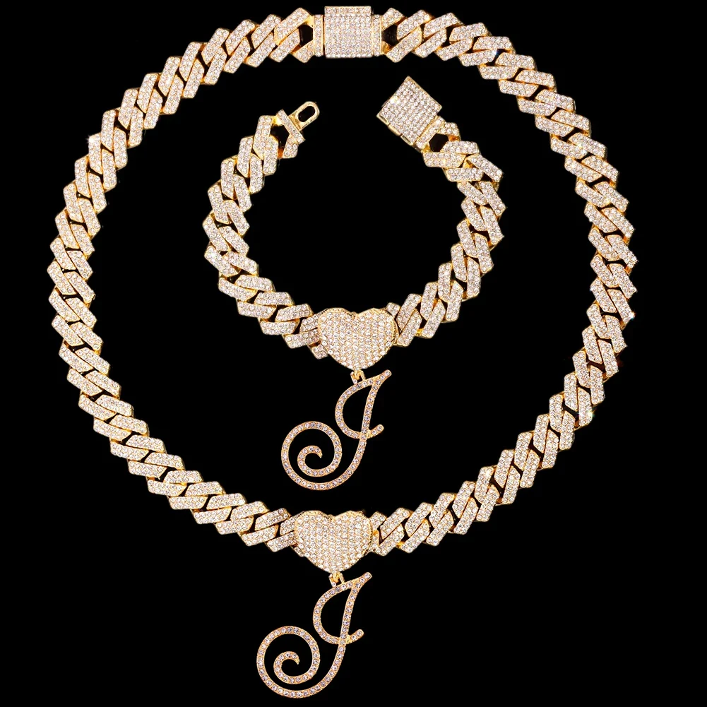 Cursive Letter Pendant Cuban Chain and FREE Bracelet - Image 26