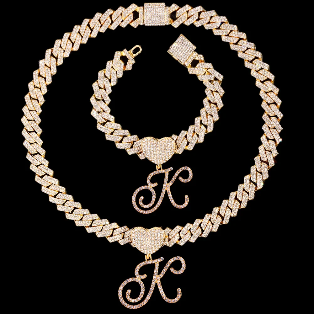 Cursive Letter Pendant Cuban Chain and FREE Bracelet - Image 27