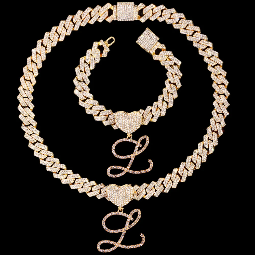 Cursive Letter Pendant Cuban Chain and FREE Bracelet - Image 28
