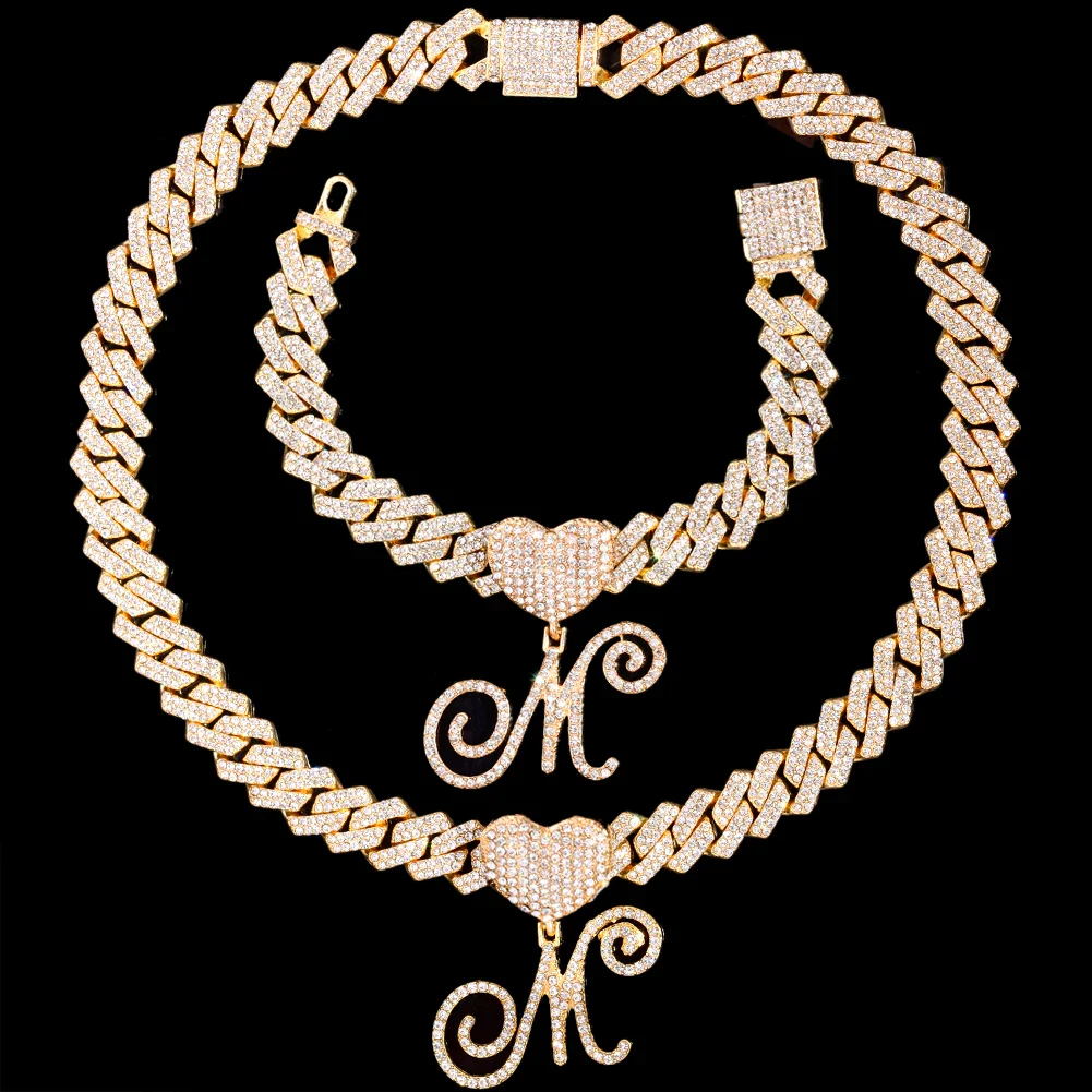 Cursive Letter Pendant Cuban Chain and FREE Bracelet - Image 29